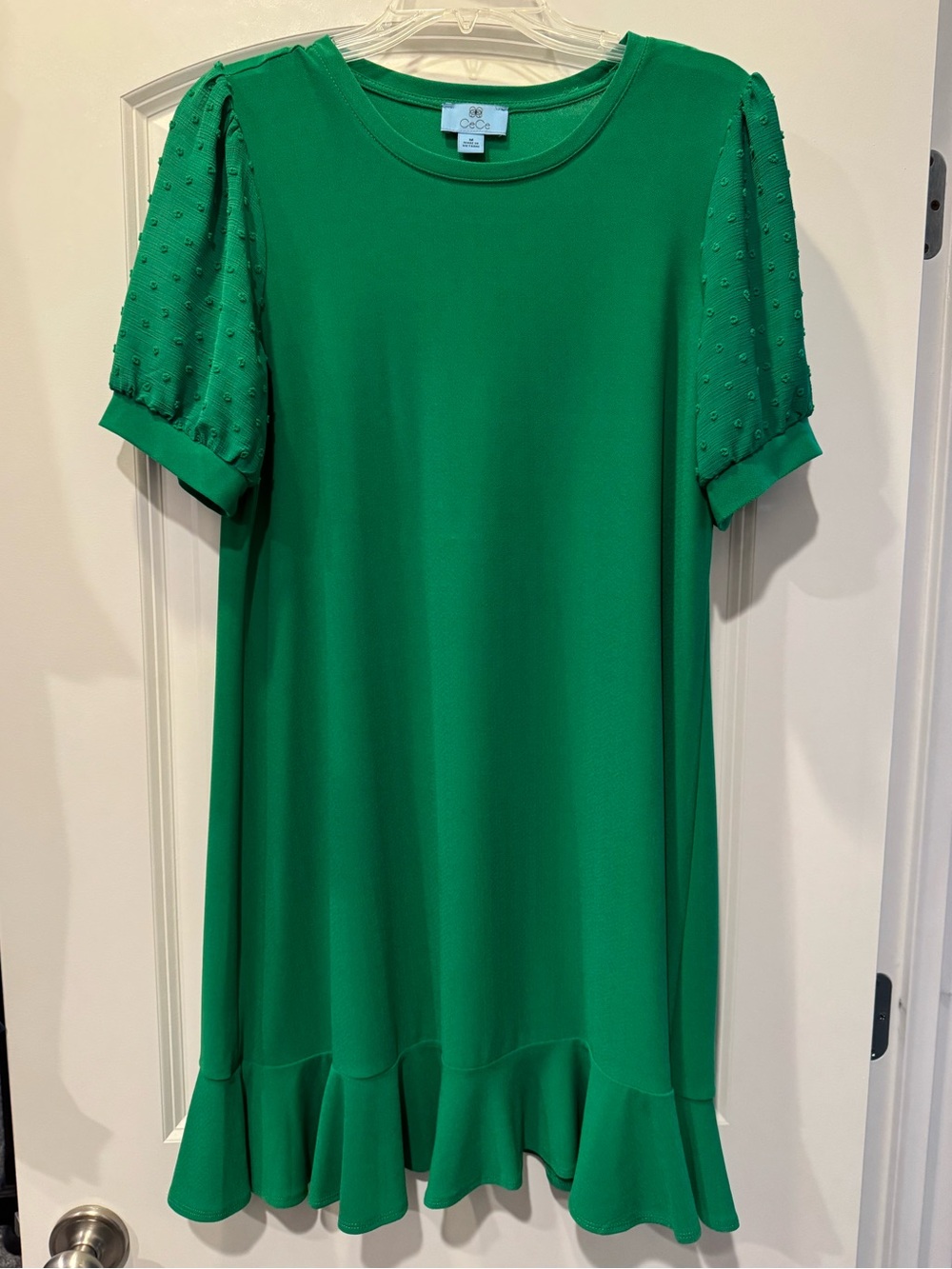 CeCe Emerald Green Ruffle-Hem Short Sleeve Dress